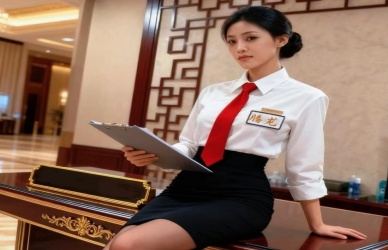 前台人员在会务现场核对接待名单